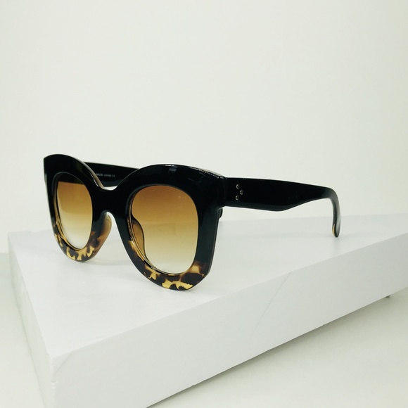 Square Cat Eye Sunglasses Blk/Torti - Picture 8 of 8